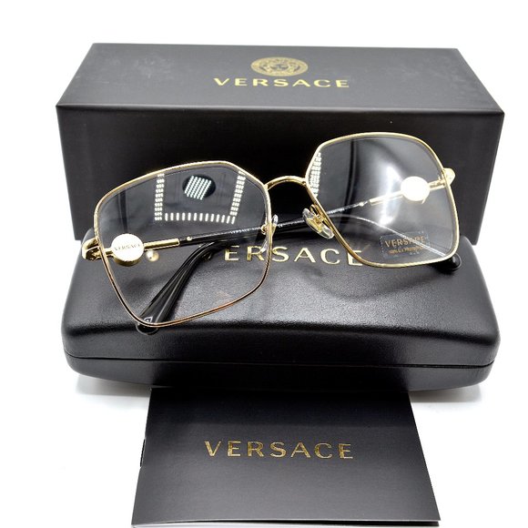NEW VERSACE VE2227 10021W GOLD BLACK CLEAR LENS AUTHENTIC SUNGLASSES - Picture 6 of 6